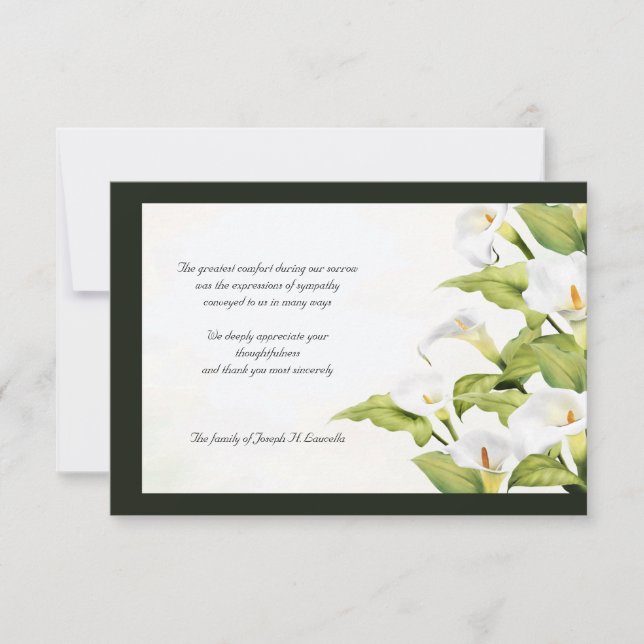 Carte de remerciement de condoléances avec lis (Devant)