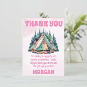 Carte de remerciement de fête pyjama camping rose