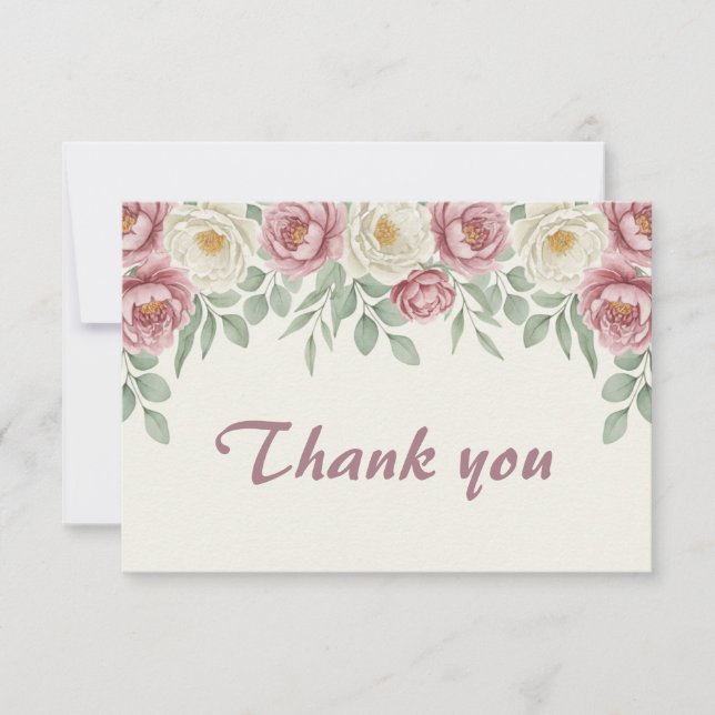 Carte de remerciement de fiançailles aux pivoines  (Devant)