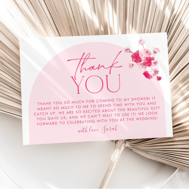 Carte de remerciement de fiançailles florale rose  (Pink Bridal Shower Thank You Card )