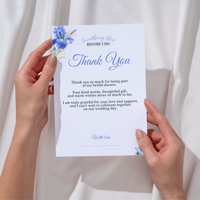 Carte de remerciement de fiançailles Iris Quelque  (Iris Something Blue Bridal Shower Thank You Card
)
