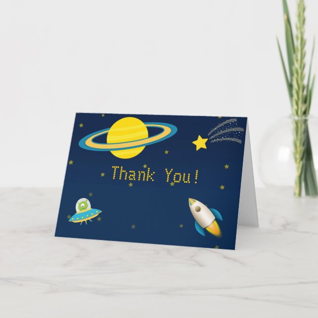 Carte de remerciement de fusée spatiale amusante (Devant)