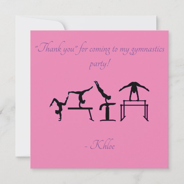 Carte de remerciement de gymnastique rose et viole (Devant)