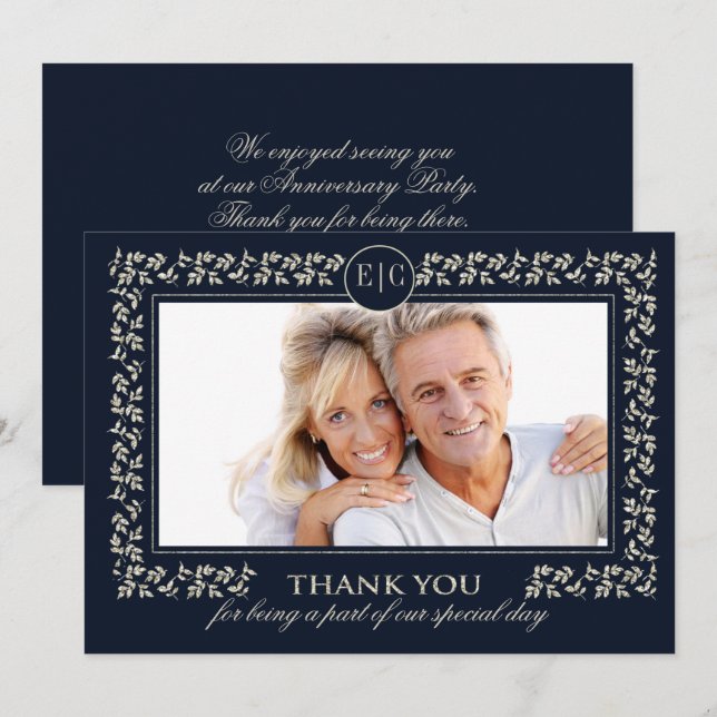 Carte de remerciement de jubilé de mariage bleu ma (Devant / Derrière)