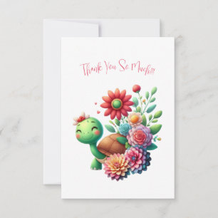 Carte de remerciement de la tortue florale mignonn