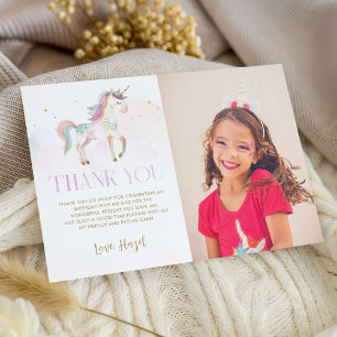 Carte de remerciement de licorne magique avec phot