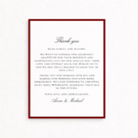 Carte de remerciement de mariage à bordure rouge f