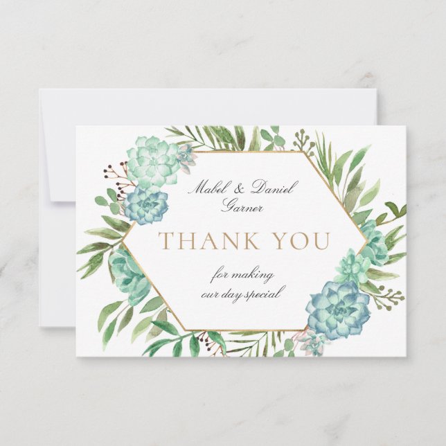 Carte de remerciement de mariage à cadre géométriq (Devant)
