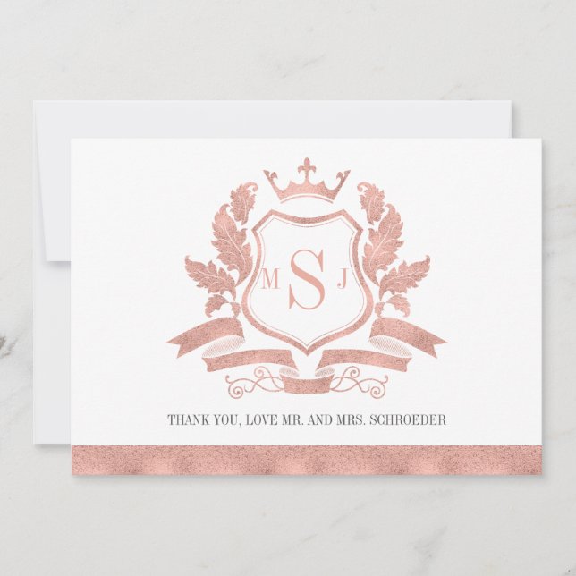 Carte de remerciement de mariage à crête en or ros (Devant)