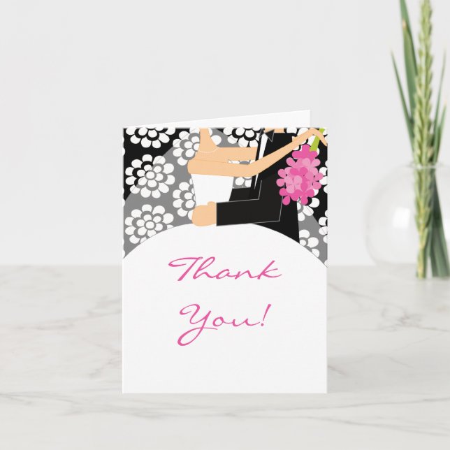 Carte de remerciement de mariage à fleurs noires p (Devant)