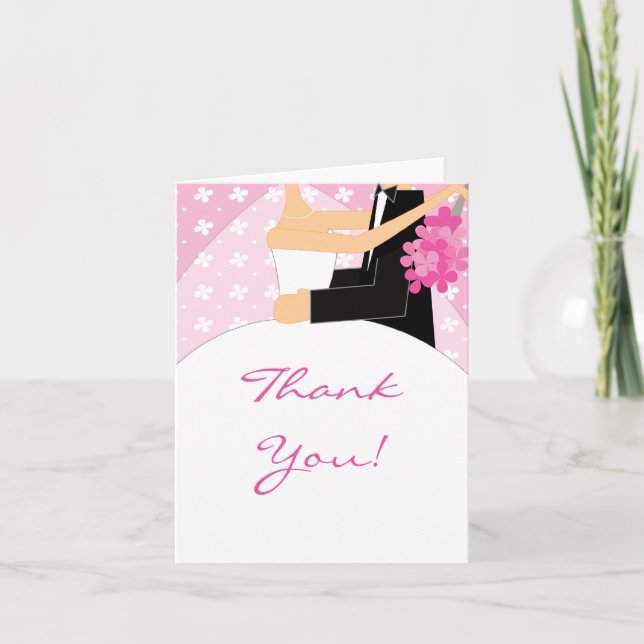 Carte de remerciement de mariage à fleurs roses po (Devant)