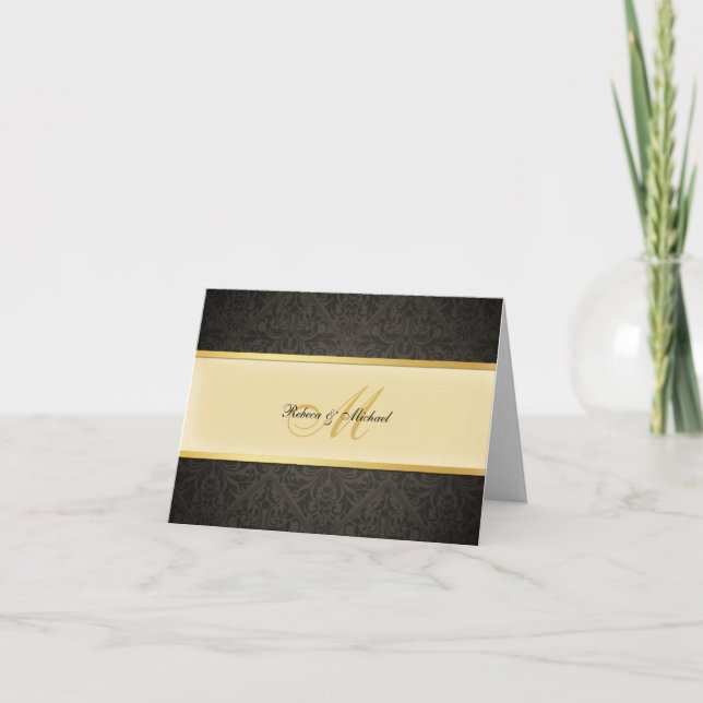 Carte de remerciement de mariage à monogramme en D (Devant)