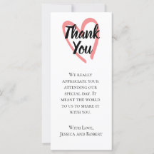 Carte de remerciement de mariage à motif de cœur