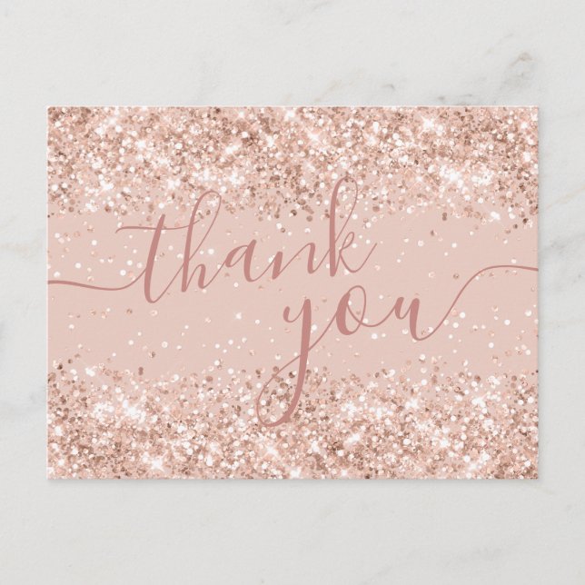 Carte de remerciement de mariage à paillettes rose (Devant)