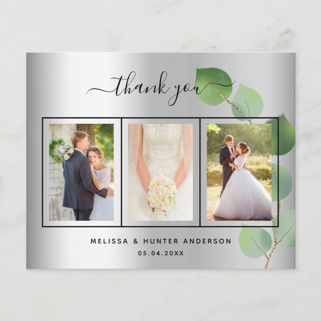 Carte de remerciement de mariage argenté avec text (Devant)