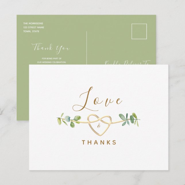 Carte de remerciement de mariage au eucalyptus (Devant / Derrière)