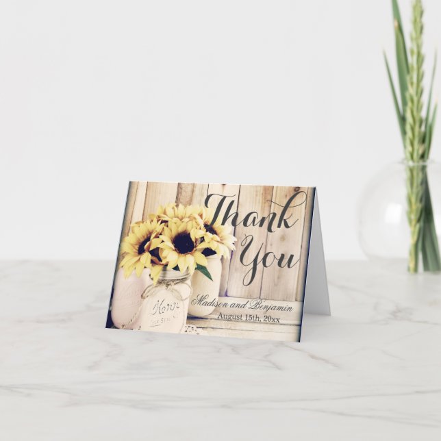 Carte de remerciement de mariage au tournesol rust (Devant)