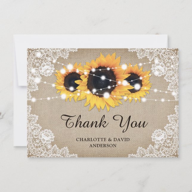 Carte de remerciement de mariage au tournesol vint (Devant)