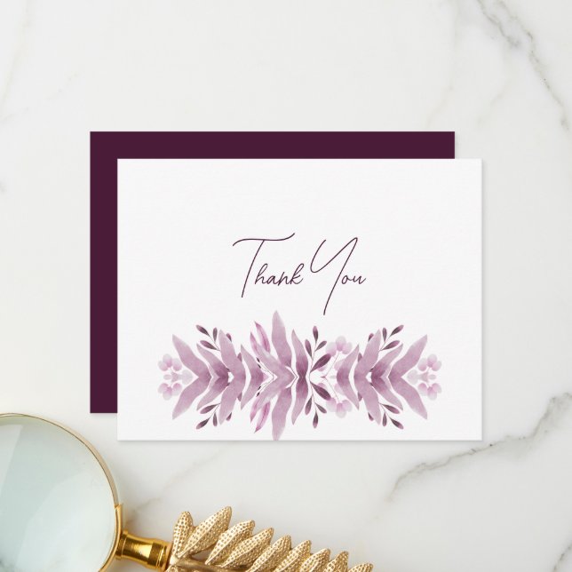 Carte de remerciement de mariage aux feuilles de B (Devant/Arrière en situation)
