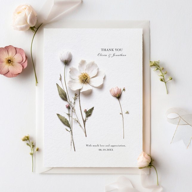 Carte de remerciement de mariage aux fleurs pressé (Créateur téléchargé)