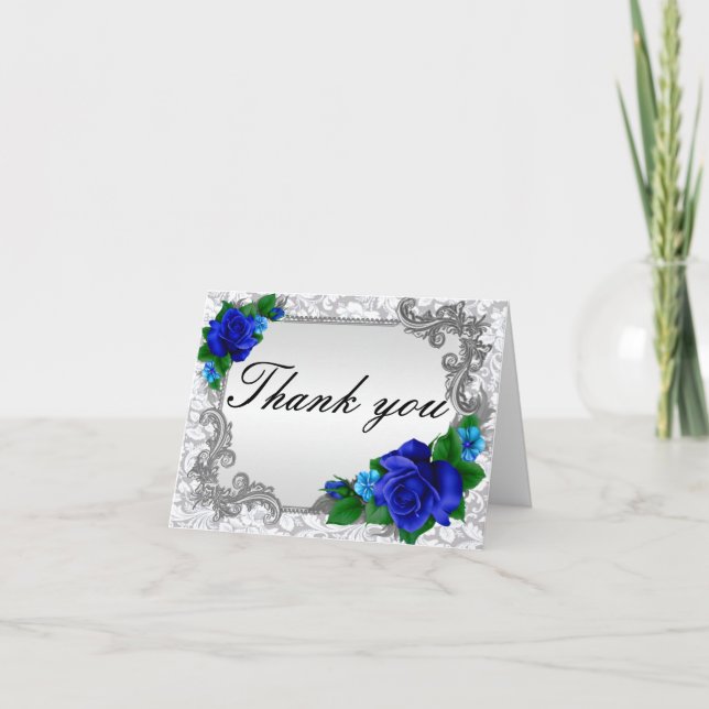 Carte de remerciement de mariage aux roses bleues  (Devant)