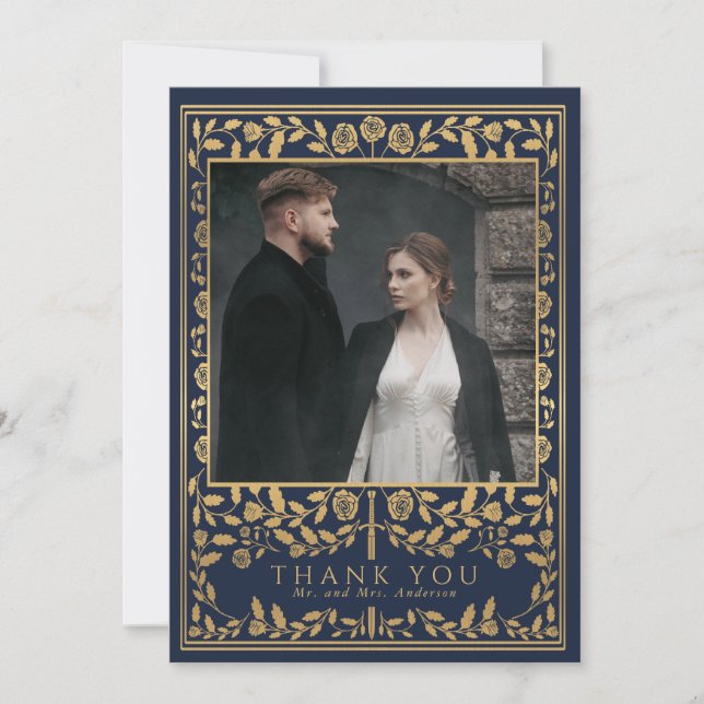 Carte de remerciement de mariage avec épée médiéva (Devant)