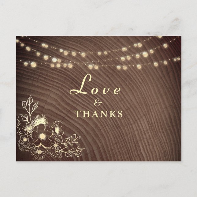 Carte de remerciement de mariage avec guirlande lu (Devant)