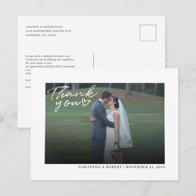 Carte de remerciement de mariage avec photo et écr (Devant / Derrière)