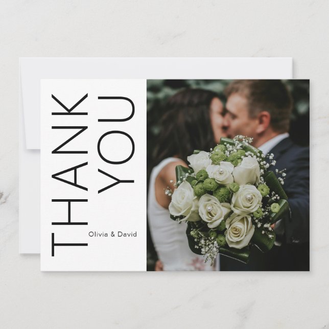 Carte de remerciement de mariage avec photo modern (Devant)