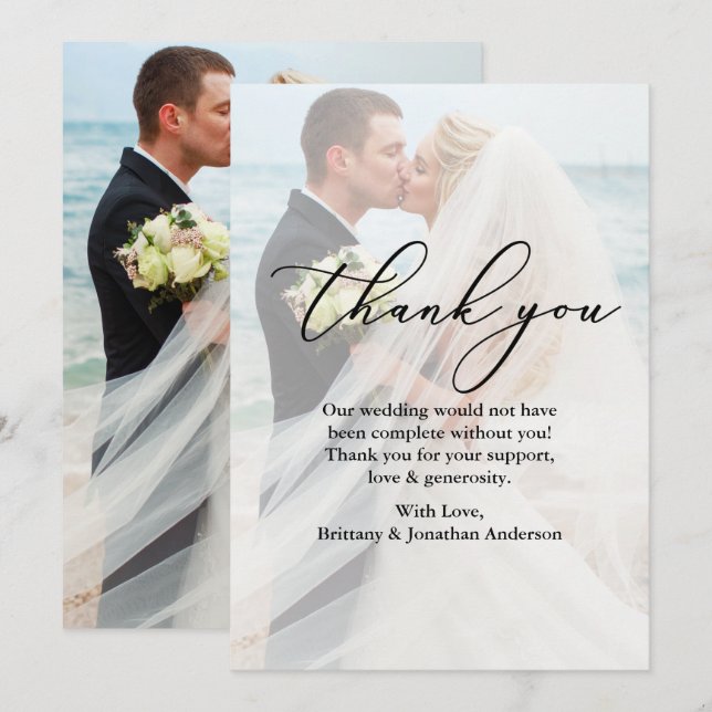 Carte de remerciement de mariage avec superpositio (Devant / Derrière)