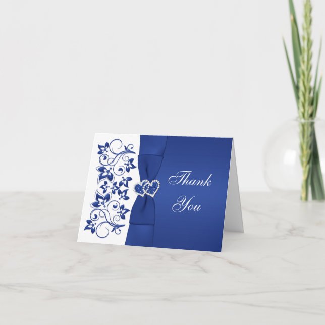 Carte de remerciement de mariage Bleu et blanc flo (Devant)