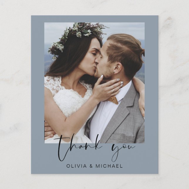 Carte de remerciement de mariage bleu poussiéreux  (Devant)