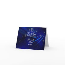 Carte de remerciement de mariage Bleu Royal Diaman