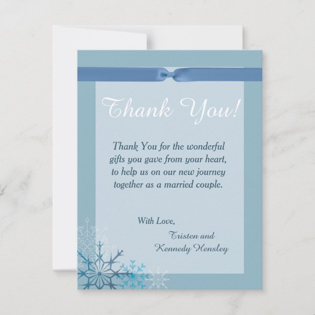 Carte de remerciement de mariage Blue Snowflake 4x (Devant)
