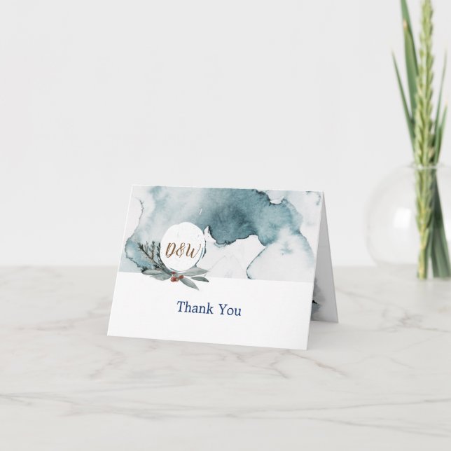 Carte de remerciement de mariage Blue Winter Wonde (Devant)