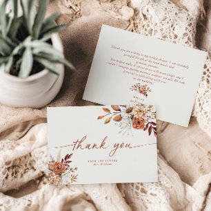 Carte de remerciement de mariage bohème en terre c