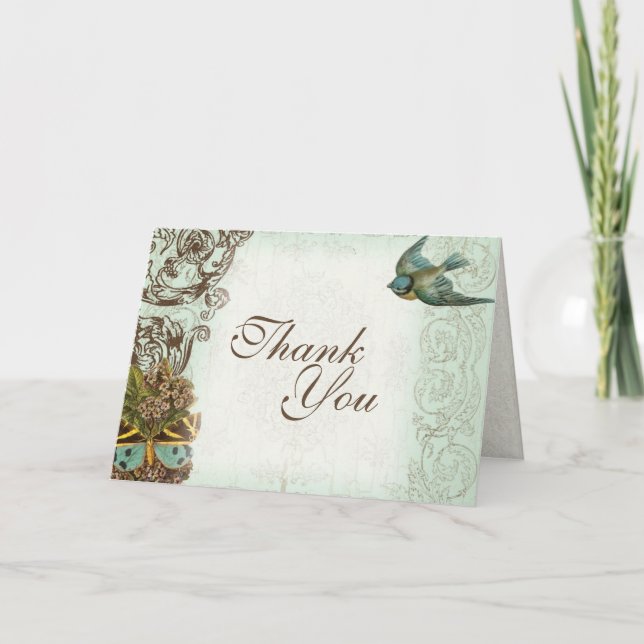 Carte de remerciement de mariage Botanica - Bleu A (Devant)