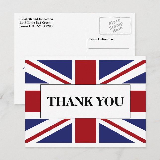 Carte de remerciement de mariage britannique Union (Devant / Derrière)