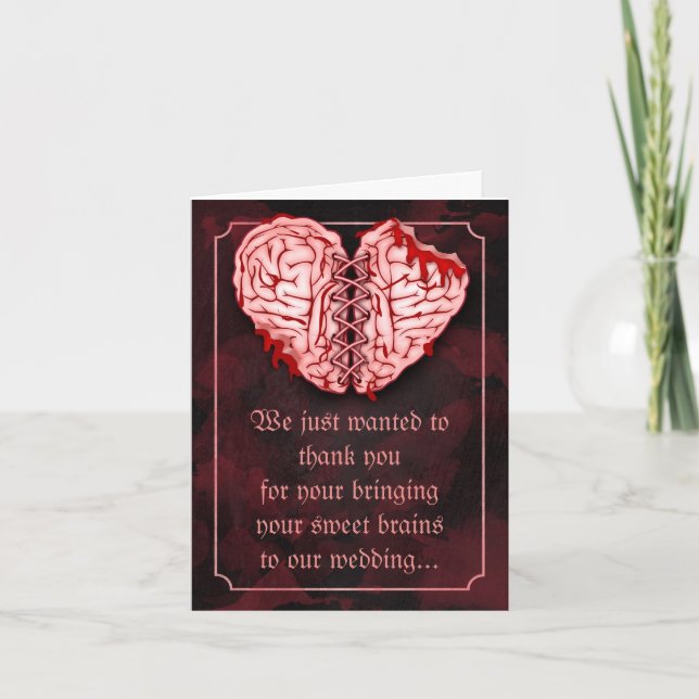 Carte de remerciement de mariage Cerveaux de zombi (Devant)