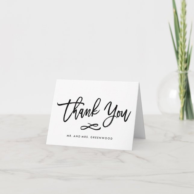 Carte de remerciement de mariage chic lettrage à l (Devant)