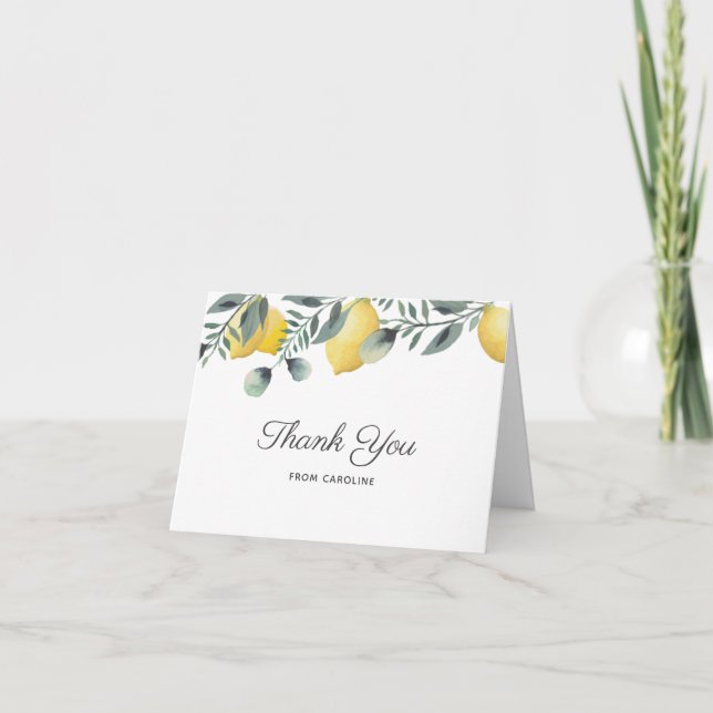 Carte de remerciement de mariage Citrons & Eucalyp (Devant)