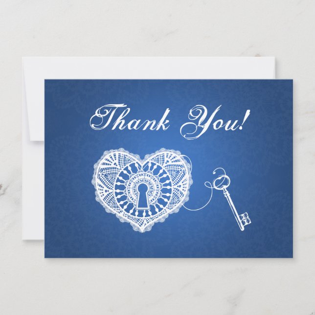 Carte de remerciement de mariage clé de mon cœur b (Devant)
