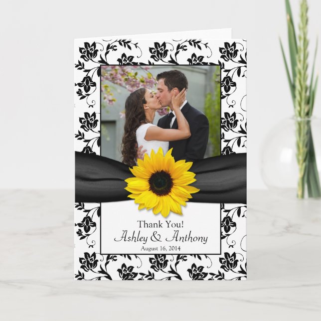 Carte de remerciement de mariage Damassé Tournesol (Devant)