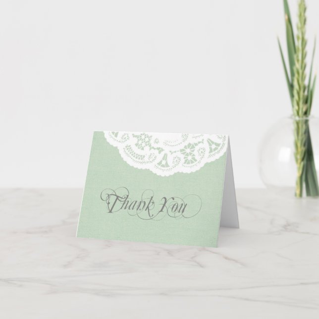Carte de remerciement de mariage dentelle menthe (Devant)