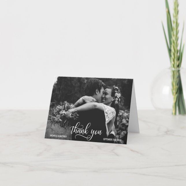 Carte de remerciement de mariage Elegant Script TH (Devant)