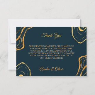 Carte de remerciement de mariage élégante bleu mar