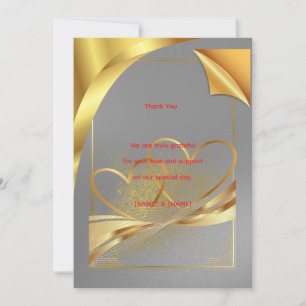 Carte de remerciement de mariage élégante en or   
