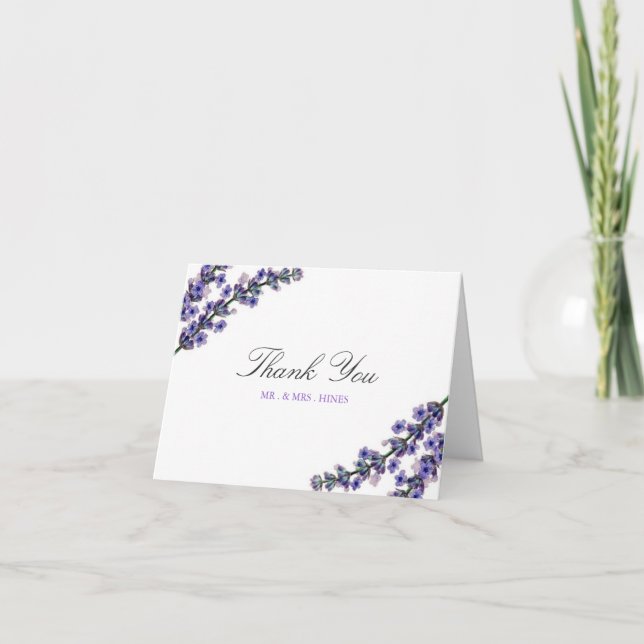 Carte de remerciement de mariage élégante lavande (Devant)