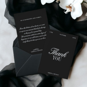Carte de remerciement de mariage élégante noir et