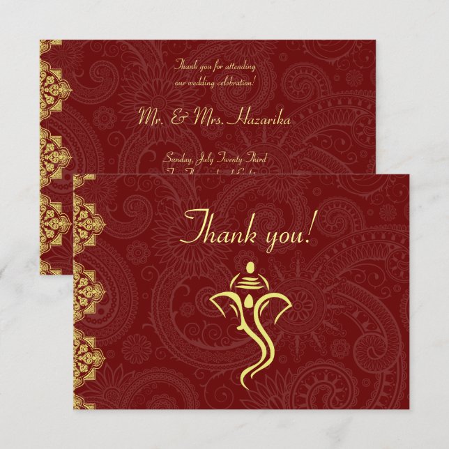 Carte de remerciement de mariage élégante rouge et (Devant / Derrière)
